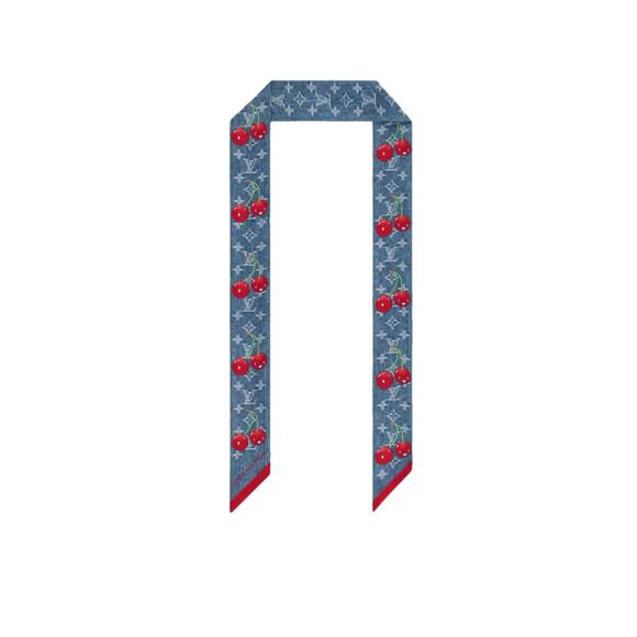 Louis Vuitton Blue LV X TM Silk Monogram Cerises Bandeau Denim - Picture 1 of 11